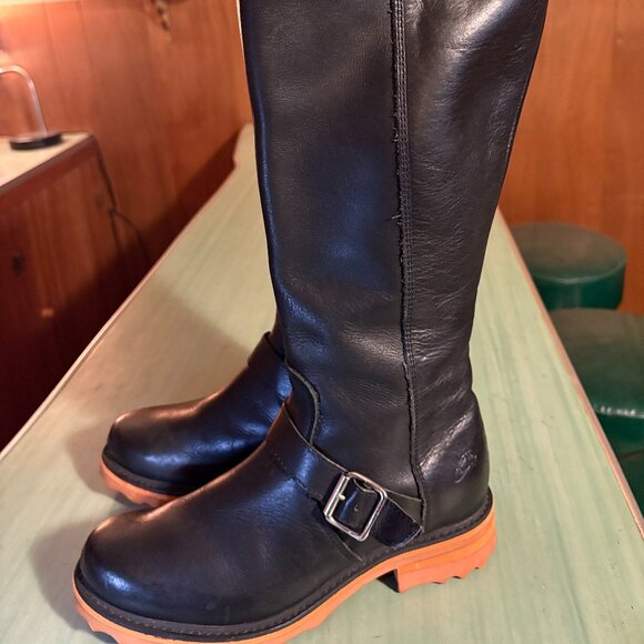 Womens John Fluevog Tall Black Leather Zip Maggie Bond Girl Boots Size 8 - Picture 2 of 16